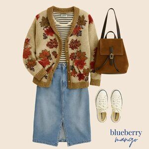 Vintage L.L. Bean Wool Grandpa Cardigan | Chunky Fall Leaf Sweater | 90s Herita